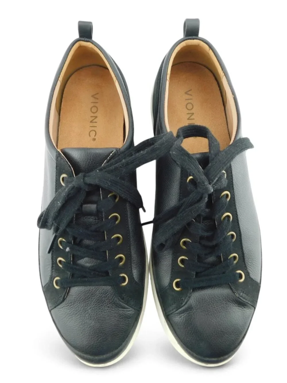 VIONIC Black Leather Lace Up Low Top Sneakers Shoes 10